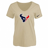 Women's Houston Texans Beige Logo V neck T-Shirt FengYun,baseball caps,new era cap wholesale,wholesale hats