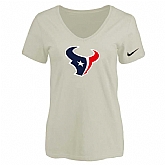 Women's Houston Texans Cream Logo V neck T-Shirt FengYun,baseball caps,new era cap wholesale,wholesale hats