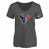 Women's Houston Texans D.Gray Logo V neck T-Shirt FengYun,baseball caps,new era cap wholesale,wholesale hats