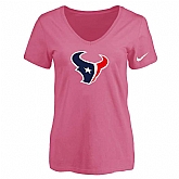 Women's Houston Texans Pink Logo V neck T-Shirt FengYun,baseball caps,new era cap wholesale,wholesale hats