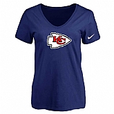 Women's Kansas City Chief D.Blue Logo V neck T-Shirt FengYun,baseball caps,new era cap wholesale,wholesale hats