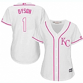 Women's Kansas City Royals #1 Jarrod Dyson White Pink New Cool Base Jersey,baseball caps,new era cap wholesale,wholesale hats