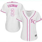 Women's Kansas City Royals #2 Alcides Escobar White Pink New Cool Base Jersey,baseball caps,new era cap wholesale,wholesale hats