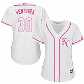 Women's Kansas City Royals #30 Yordano Ventura White Pink New Cool Base Jersey,baseball caps,new era cap wholesale,wholesale hats