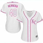 Women's Kansas City Royals #40 Kelvin Herrera White Pink New Cool Base Jersey,baseball caps,new era cap wholesale,wholesale hats