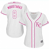 Women's Kansas City Royals #8 Mike Moustakas White Pink New Cool Base Jersey,baseball caps,new era cap wholesale,wholesale hats