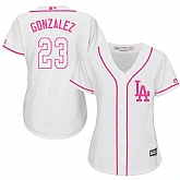 Women's Los Angeles Dodgers #23 Adrian Gonzalez White Pink New Cool Base Jersey,baseball caps,new era cap wholesale,wholesale hats
