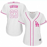 Women's Los Angeles Dodgers #23 Kirk Gibson White Pink New Cool Base Jersey,baseball caps,new era cap wholesale,wholesale hats