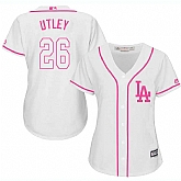 Women's Los Angeles Dodgers #26 Chase Utley White Pink New Cool Base Jersey,baseball caps,new era cap wholesale,wholesale hats