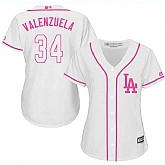 Women's Los Angeles Dodgers #34 Fernando Valenzuela White Pink New Cool Base Jersey,baseball caps,new era cap wholesale,wholesale hats