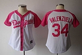 Women's Los Angeles Dodgers #34 Fernando Valenzuela White Pink Splash Fashion Stitched Jersey,baseball caps,new era cap wholesale,wholesale hats