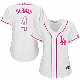 Women's Los Angeles Dodgers #4 Babe Herman White Pink New Cool Base Jersey,baseball caps,new era cap wholesale,wholesale hats
