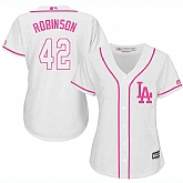 Women's Los Angeles Dodgers #42 Jackie Robinson White Pink New Cool Base Jersey,baseball caps,new era cap wholesale,wholesale hats