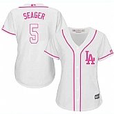 Women's Los Angeles Dodgers #5 Corey Seager White Pink New Cool Base Jersey,baseball caps,new era cap wholesale,wholesale hats