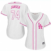 Women's Los Angeles Dodgers #74 Kenley Jansen White Pink New Cool Base Jersey,baseball caps,new era cap wholesale,wholesale hats