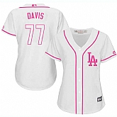 Women's Los Angeles Dodgers #77 Ike Davis White Pink New Cool Base Jersey,baseball caps,new era cap wholesale,wholesale hats