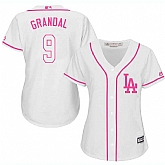 Women's Los Angeles Dodgers #9 Yasmani Grandal White Pink New Cool Base Jersey,baseball caps,new era cap wholesale,wholesale hats
