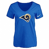 Women's Los Angeles Rams Blue Logo V neck T-Shirt FengYun,baseball caps,new era cap wholesale,wholesale hats