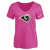 Women's Los Angeles Rams Peach Logo V neck T-Shirt FengYun,baseball caps,new era cap wholesale,wholesale hats