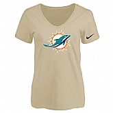 Women's Miami Dolphins Beige Logo V neck T-Shirt FengYun,baseball caps,new era cap wholesale,wholesale hats