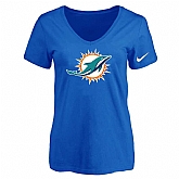 Women's Miami Dolphins Blue Logo V neck T-Shirt FengYun,baseball caps,new era cap wholesale,wholesale hats