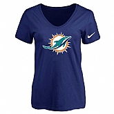 Women's Miami Dolphins D.Blue Logo V neck T-Shirt FengYun,baseball caps,new era cap wholesale,wholesale hats