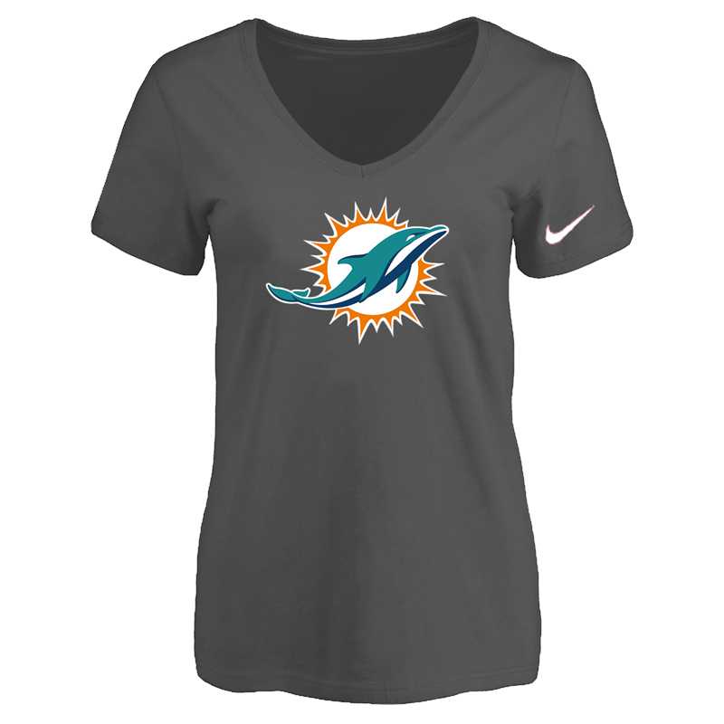 Women's Miami Dolphins D.Gray Logo V neck T-Shirt FengYun