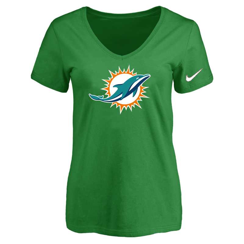 Women's Miami Dolphins D.Green Logo V neck T-Shirt FengYun