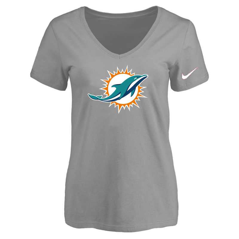 Women's Miami Dolphins L.Gray Logo V neck T-Shirt FengYun