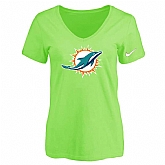 Women's Miami Dolphins L.Green Logo V neck T-Shirt FengYun,baseball caps,new era cap wholesale,wholesale hats