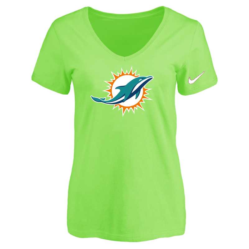 Women's Miami Dolphins L.Green Logo V neck T-Shirt FengYun