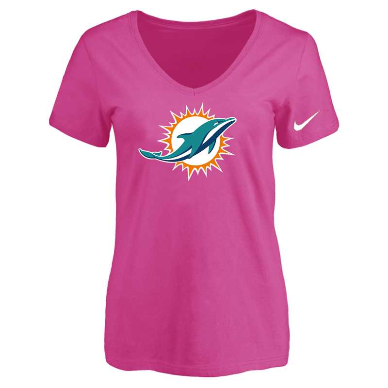 Women's Miami Dolphins Peach Logo V neck T-Shirt FengYun