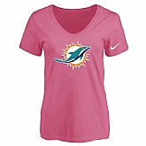 Women's Miami Dolphins Pink Logo V neck T-Shirt FengYun,baseball caps,new era cap wholesale,wholesale hats