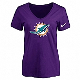 Women's Miami Dolphins Purple Logo V neck T-Shirt FengYun,baseball caps,new era cap wholesale,wholesale hats