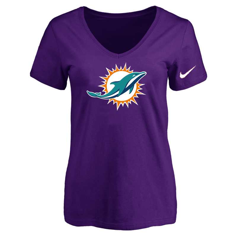 Women's Miami Dolphins Purple Logo V neck T-Shirt FengYun