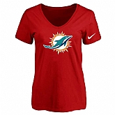Women's Miami Dolphins Red Logo V neck T-Shirt FengYun,baseball caps,new era cap wholesale,wholesale hats