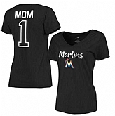 Women's Miami Marlins 2017 Mother's Day #1 Mom V-Neck T-Shirt - Black FengYun,baseball caps,new era cap wholesale,wholesale hats