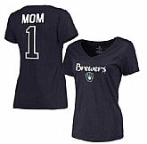 Women's Milwaukee Brewers 2017 Mother's Day #1 Mom V-Neck T-Shirt - Navy FengYun,baseball caps,new era cap wholesale,wholesale hats
