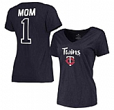 Women's Minnesota Twins 2017 Mother's Day #1 Mom V-Neck T-Shirt - Navy FengYun,baseball caps,new era cap wholesale,wholesale hats
