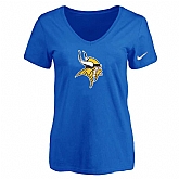 Women's Minnesota Vikings Blue Logo V neck T-Shirt FengYun,baseball caps,new era cap wholesale,wholesale hats