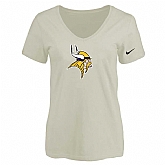 Women's Minnesota Vikings Cream Logo V neck T-Shirt FengYun,baseball caps,new era cap wholesale,wholesale hats