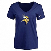 Women's Minnesota Vikings D.Blue Logo V neck T-Shirt FengYun,baseball caps,new era cap wholesale,wholesale hats