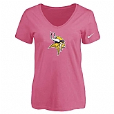 Women's Minnesota Vikings Pink Logo V neck T-Shirt FengYun,baseball caps,new era cap wholesale,wholesale hats