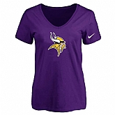 Women's Minnesota Vikings Purple Logo V neck T-Shirt FengYun,baseball caps,new era cap wholesale,wholesale hats