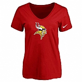 Women's Minnesota Vikings Red Logo V neck T-Shirt FengYun,baseball caps,new era cap wholesale,wholesale hats