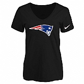 Women's New England Patriots Black Logo V neck T-Shirt FengYun,baseball caps,new era cap wholesale,wholesale hats