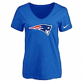 Women's New England Patriots Blue Logo V neck T-Shirt FengYun,baseball caps,new era cap wholesale,wholesale hats