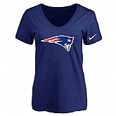 Women's New England Patriots D.Blue Logo V neck T-Shirt FengYun,baseball caps,new era cap wholesale,wholesale hats
