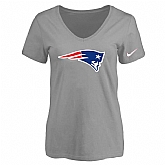 Women's New England Patriots L.Gray Logo V neck T-Shirt FengYun,baseball caps,new era cap wholesale,wholesale hats