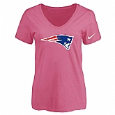 Women's New England Patriots Pink Logo V neck T-Shirt FengYun,baseball caps,new era cap wholesale,wholesale hats
